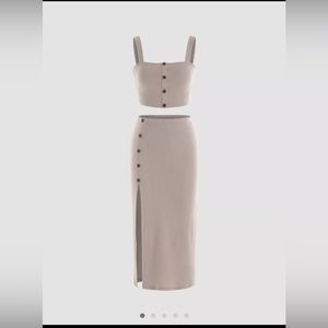 Solid Rib Tank Top & Slit Skirt - Set